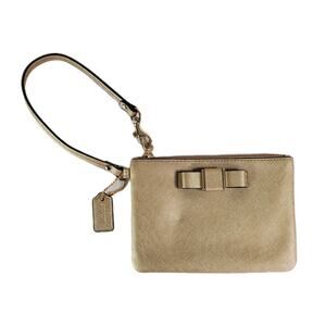 Coach Small Wristlet Wallet Clutch Gold Tone Saffiano Leather